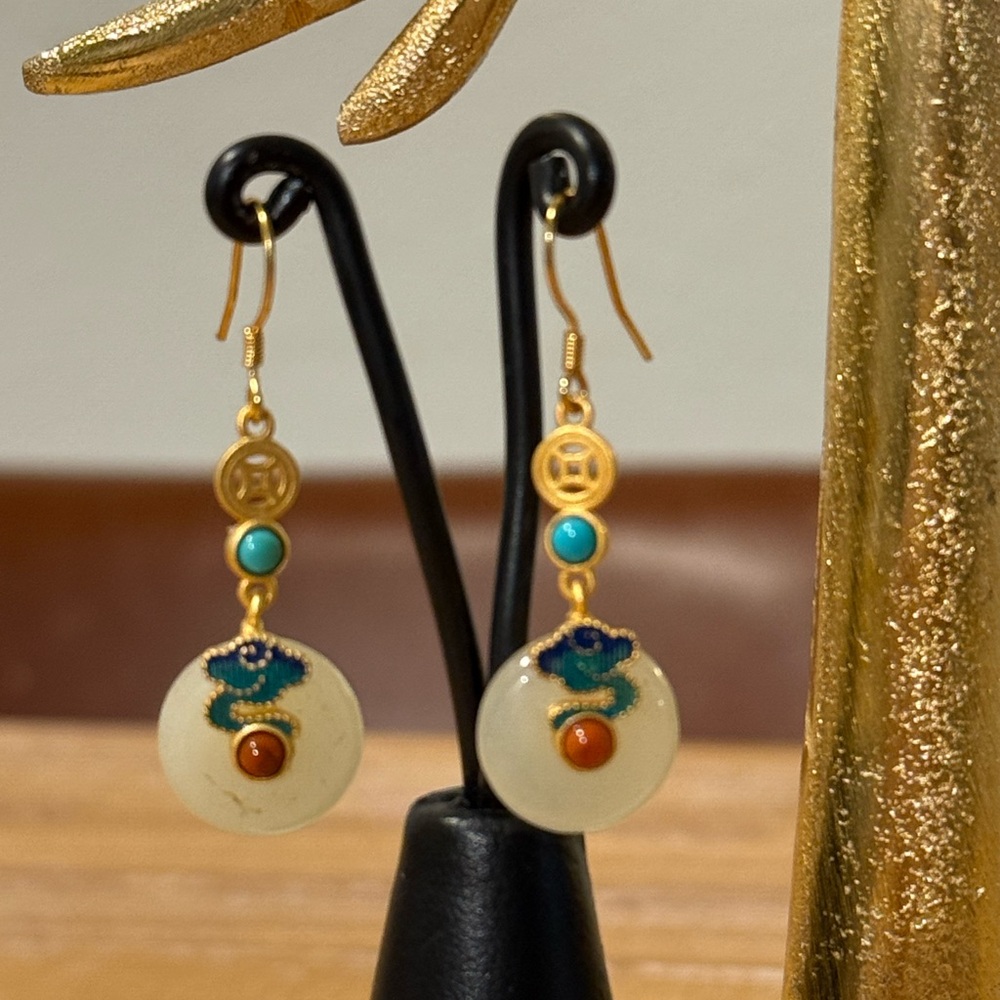 Elegant Gold and Turquoise Dangle Earrings